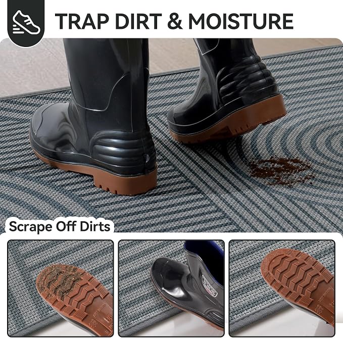 Front Door Mat 24''x35'', Absorbent Dirt Resist Washable Non Slip Low-Profile