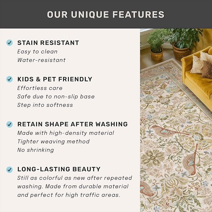 Washable Area Rugs 5x8 for Bedroom