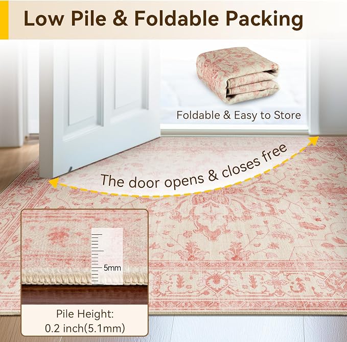 RELEANY Area Rugs 8'x10' Washable Non-Slip, Floral Vintage Distress Medallion