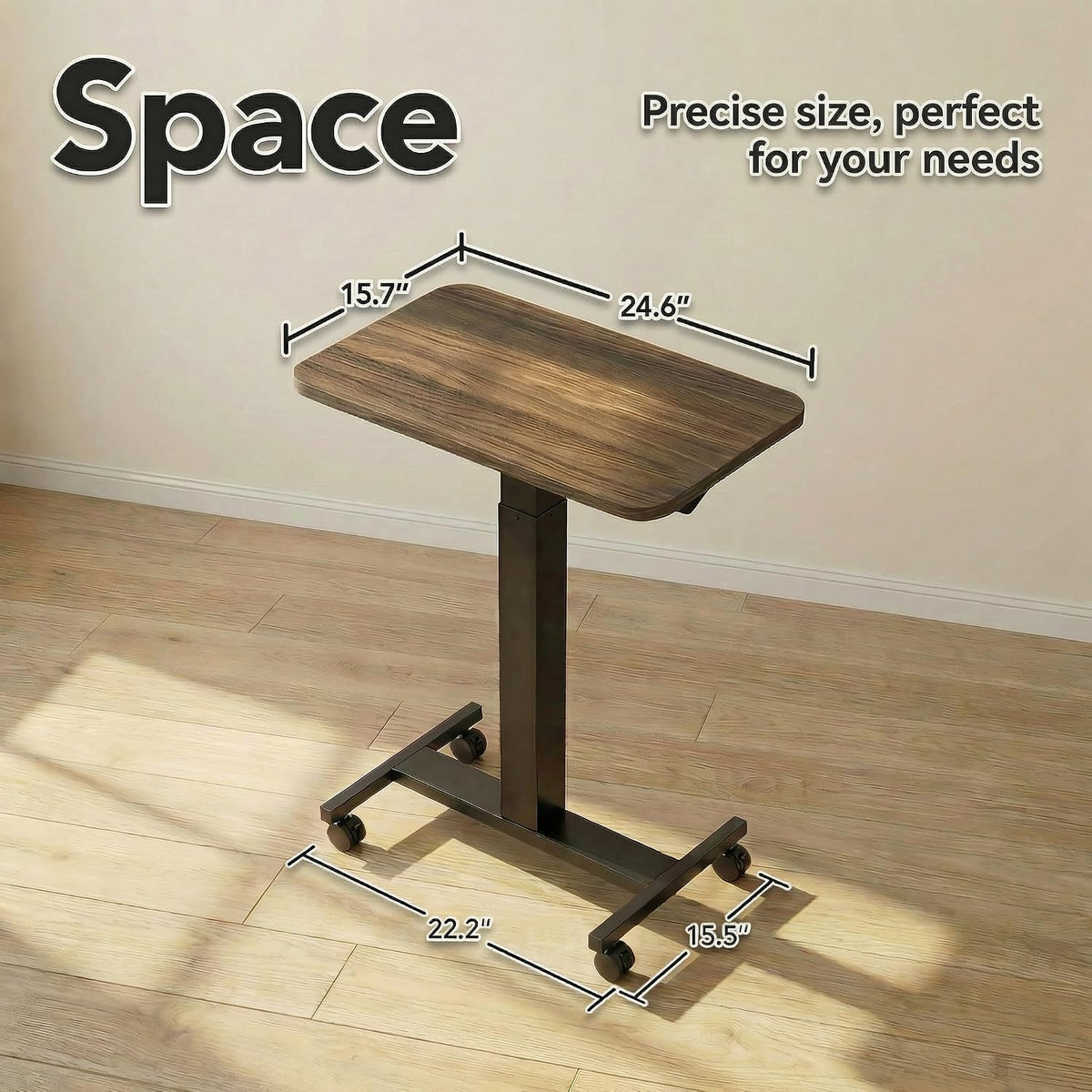 HUANUO Small Rolling Laptop Standing Desk, Height Adjustable Mobile T-Base Desk with Lockable Casters, Portable Sit-Stand Workstation for Bedside & Sofa, Walnut (Pack of 2)