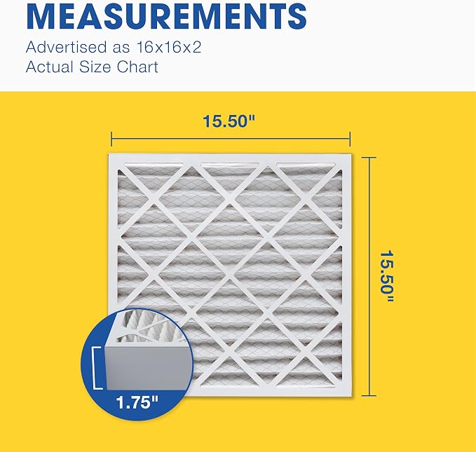 Aerostar 16x16x2 MERV 13, Pleated Air Filter, Box of 6, Made in the USA