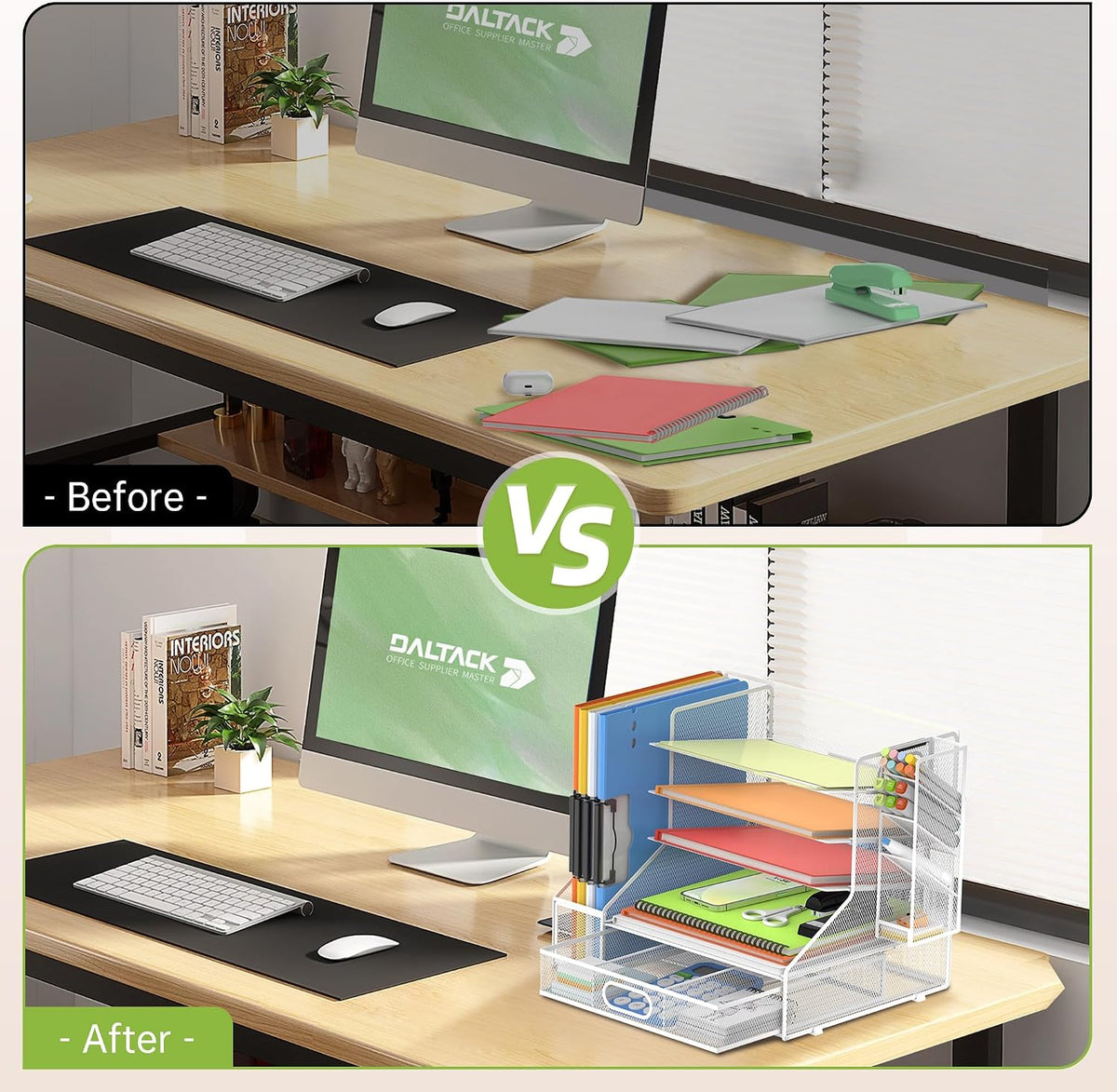 5-Tier Desk Organizer with File Holder & Pen Holder & Sliding Drawer, White