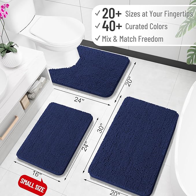 OLANLY Bathroom Runner Rugs 47x24, Soft Absorbent Chenille Bath Rugs, Rubber