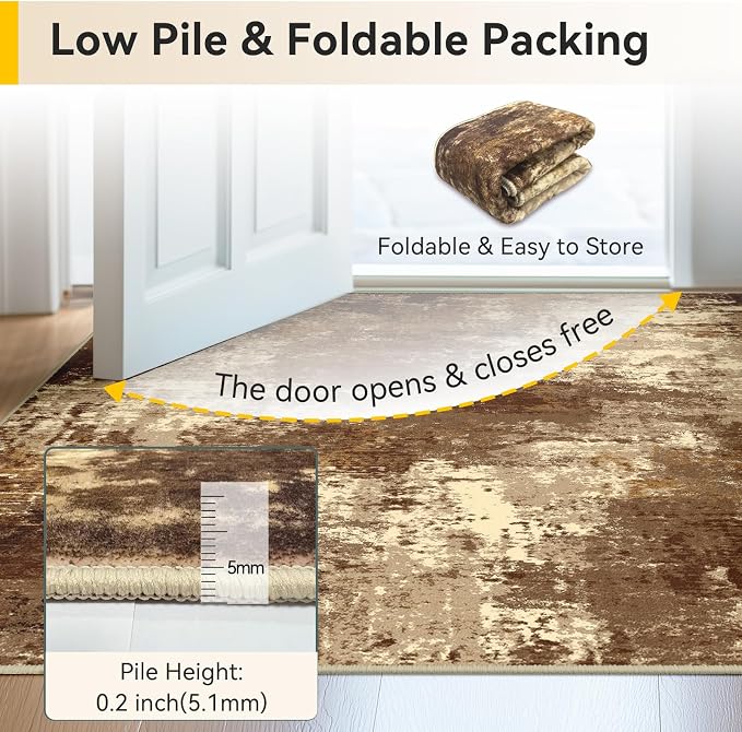 RELEANY Washable Area Rugs 2'x6' Non-Slip Modern Abstract Soft