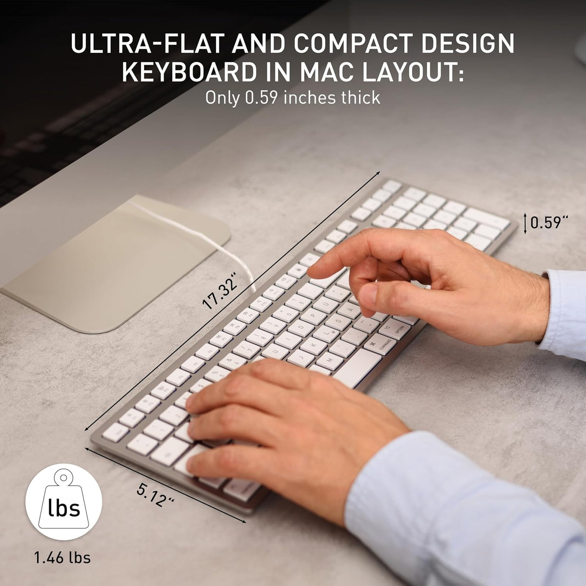 Cherry KC 6000 Slim for MAC, Wired Mac Keyboard with Number Pad, USB-A Connection, Whisper-Quiet Keys, Thin Design, SX Scissor Switches, QWERTY, Silver/White