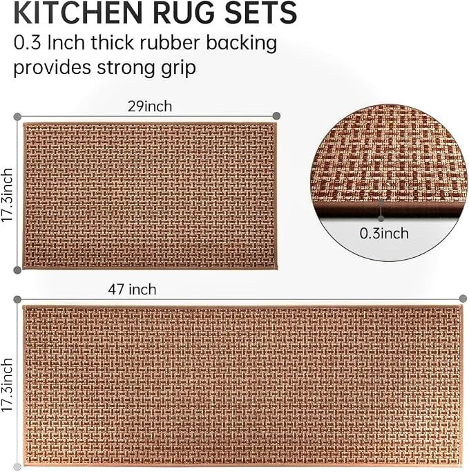 eqivei Kitchen Rugs and Mats Non Skid Washable Set of 2 PCS, Absorbent Runner