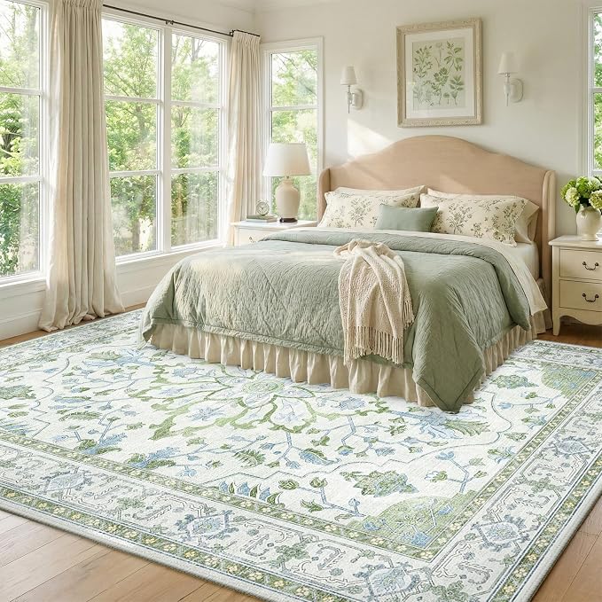 RELEANY Area Rugs 8'x10' Washable Non-Slip, Floral Vintage Distress Medallion