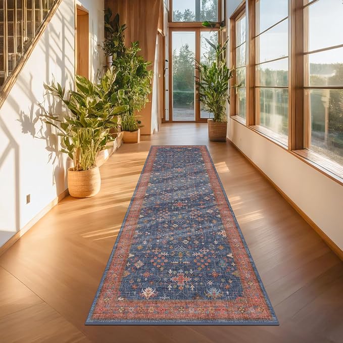 Navy Blue 2x8 Long Runner for Kitchen, 8ft Runner Rugs for Entryway, Washable