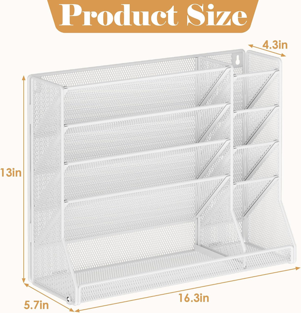 Jakyitvi Adjustable 5 Tiers Wall File Organizer Metal Hanging Holder White