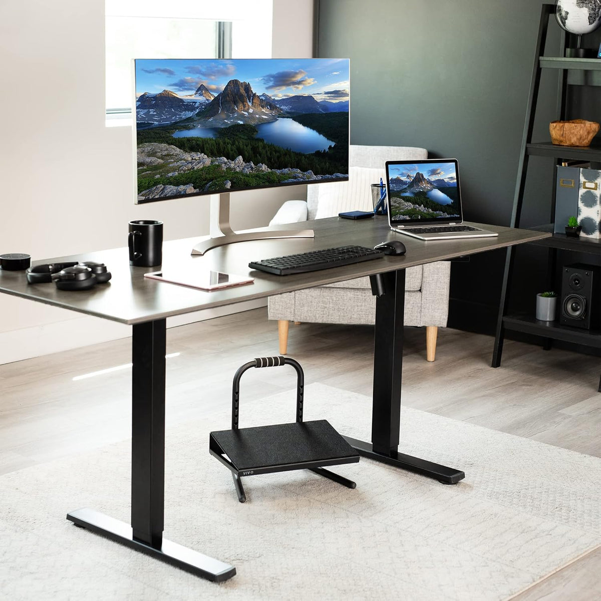 VIVO Black Ergonomic Height Adjustable Foot Rest Platform, STAND-FT01