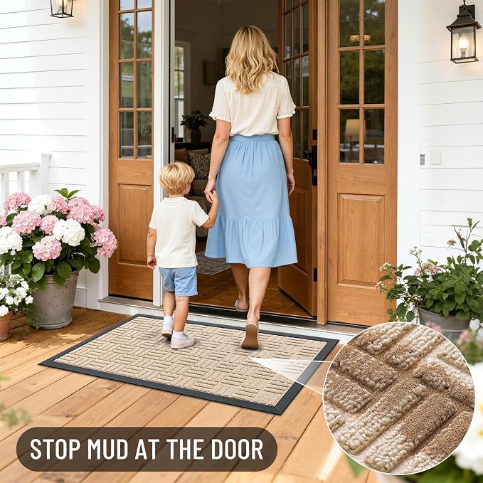 OLANLY Front Door Mat Outside Entrance 47x23, Heavy Duty Sturdy Natural Rubber