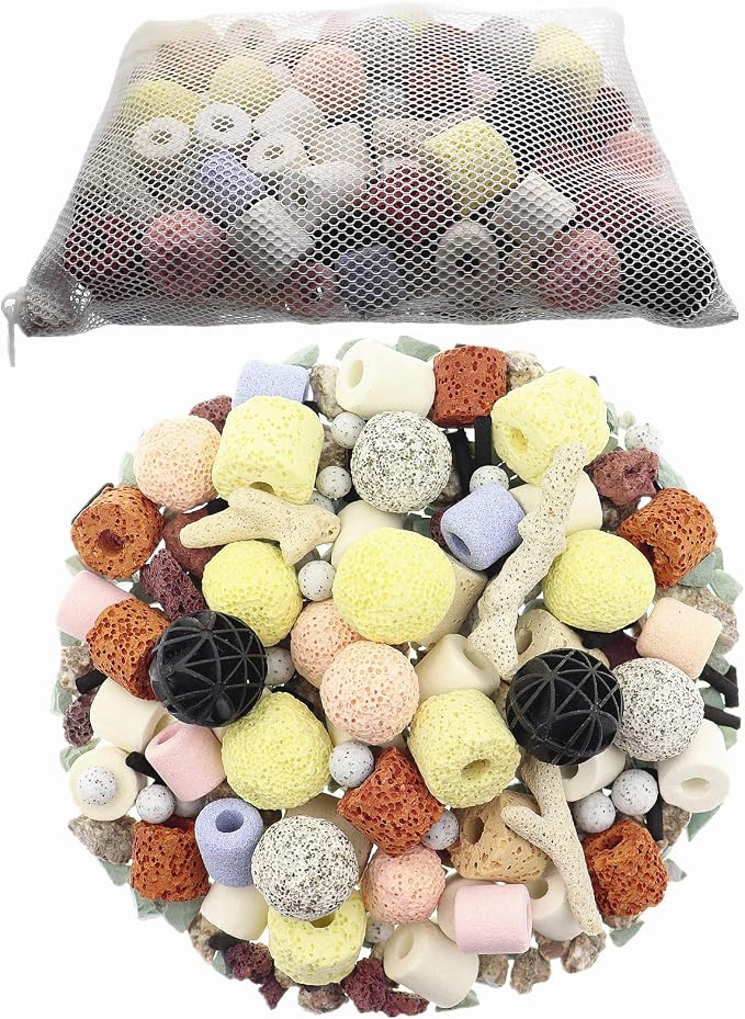 Aquarium Filter Media 15-in-1 Mineral Balls & Ceramic Rings - 1000g