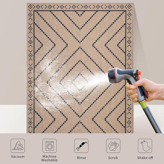Tangsoo Easy Jute Rug 2x4 Rugs for Entryway, Machine Washable Outdoor Door Mat