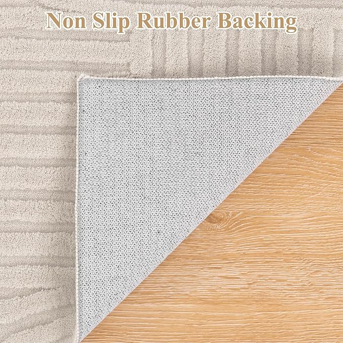 Pauwer 9x12 Washable Area Rugs for Living Room Modern Beige Solid Color Soft