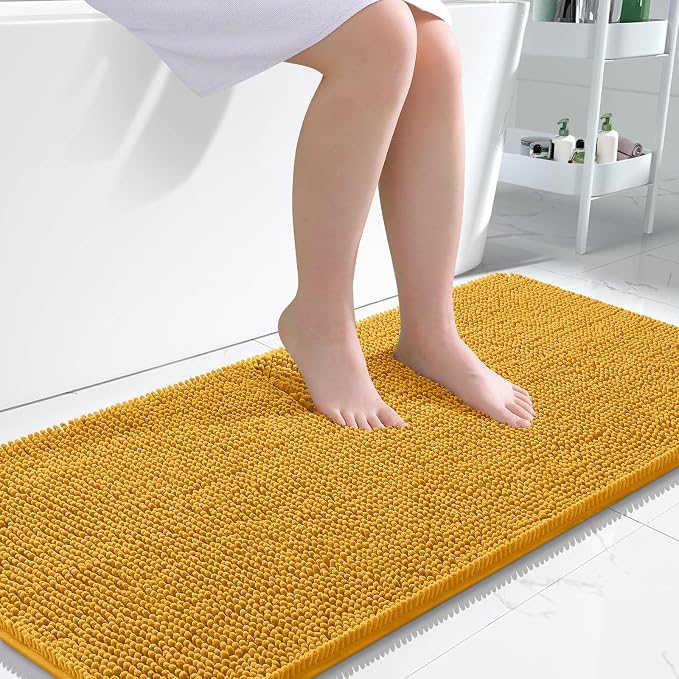 OLANLY Bathroom Runner Rugs 47x24, Soft Absorbent Chenille Bath Rugs, Rubber