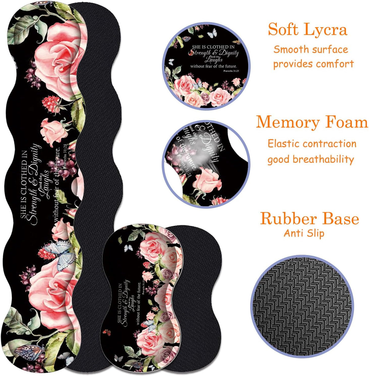 Large Gaming Mouse Pad + Keyboard Wrist Rest + Wrist Support + Coaster Set, Memory Foam Ergonomic for Easy Typing, XXL Extended Gaming Mouse Pad Table Pad - Proverbs 31:25 Flower