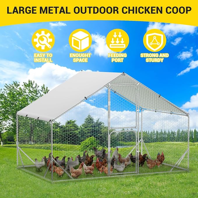 9.8X6.5x6.5FT, Large Walk in Chicken Run Pen Cage, Metal Coop Clearance