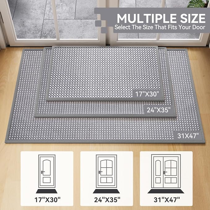 Front Door Mat 31''x47'', Absorbent Dirt Resist Washable Non Slip Low-Profile