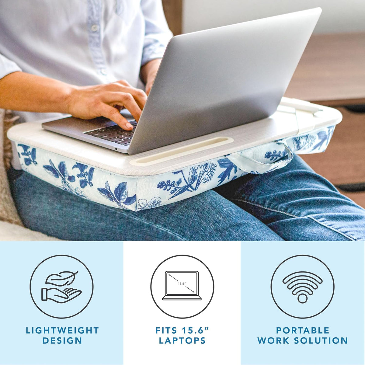 LAPGEAR Designer Lap Desk – Blue Blossoms, 2-Pack with Storage Basket