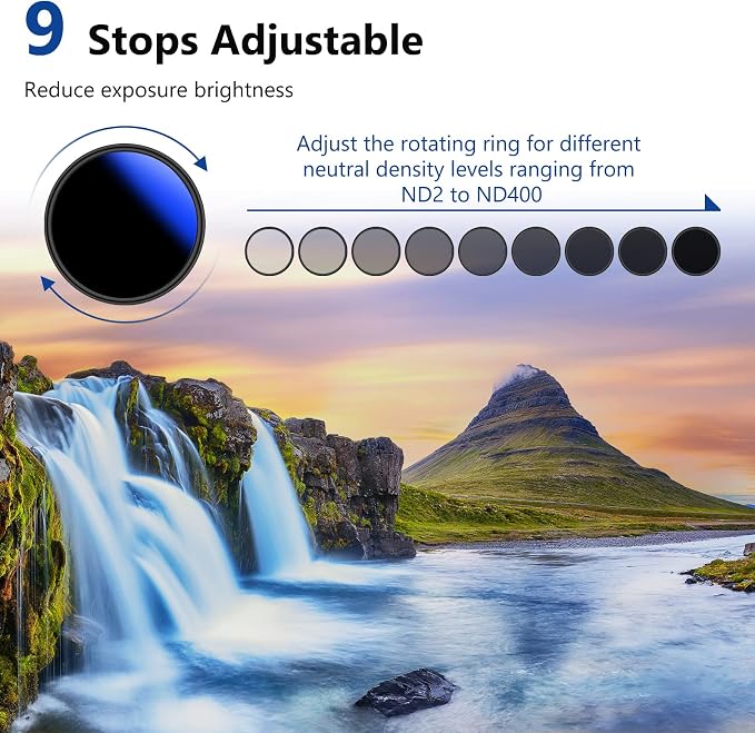 NEEWER 72mm Variable ND Filter ND2-ND400, Neutral Density Filter, Water and