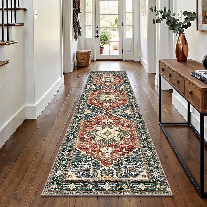 Yamaziot Washable Runner Rug, 2x8 Non-Slip Boho Vintage Hallway Rug Runner