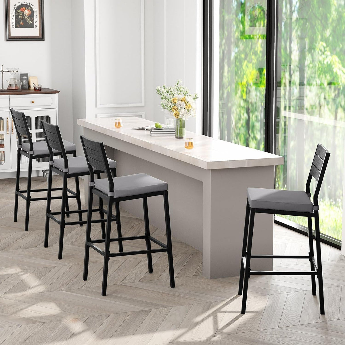 26.8"Outdoor/ Indoor Counter Height Bar Stools Set of 2 with Backrest