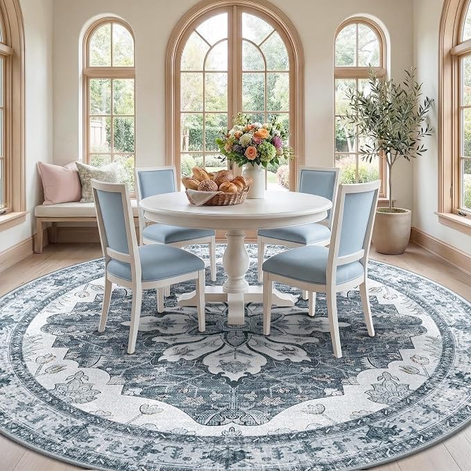 RELEANY Area Rugs Round 10ft Washable Non-Slip, Floral Vintage Distress