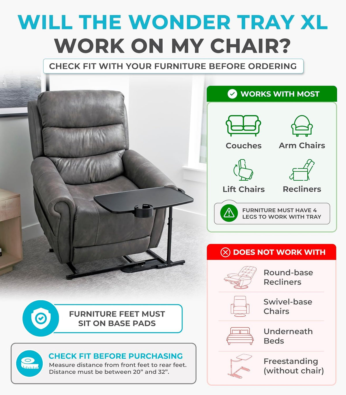 Stander Wonder Tray, Adjustable Swivel Table, Extra-Large Computer Stand, Couch Desk & Gaming Bench, TV-Trays for Eating on Couches, Chairs, Recliners with Laptop Wedges and Cup Holder, XL, Black