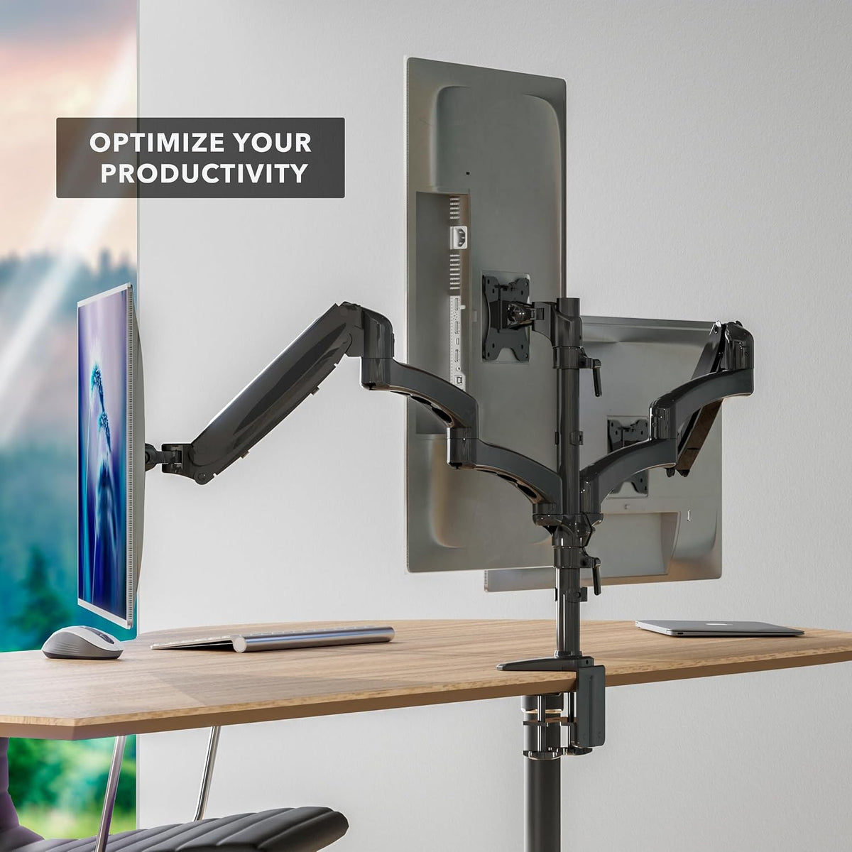 Mount-It! Triple Monitor Mount Desk Stand, 13-32", Black