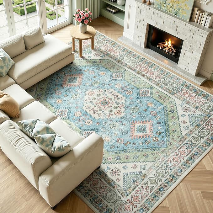 Lofus Vintage Living Room Rugs 8x10, Soft Machine Washable Area Rug