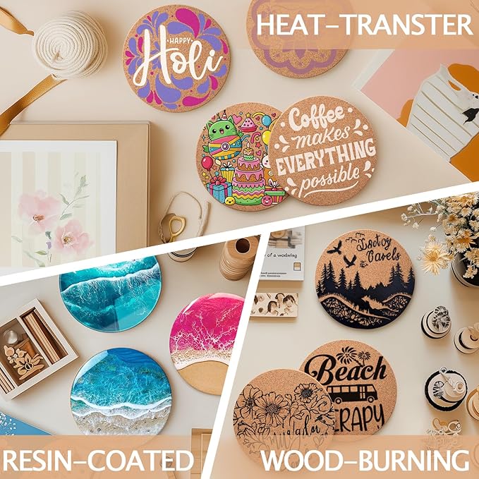160 PCS Cork Coasters for Laser Engraving, Thick Absorbent Blank Coasters | 4