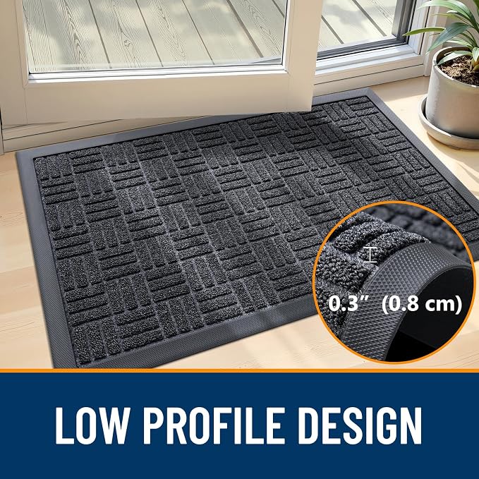 OLANLY Front Door Mat Outside Entrance 35x23, Heavy Duty Sturdy Natural Rubber