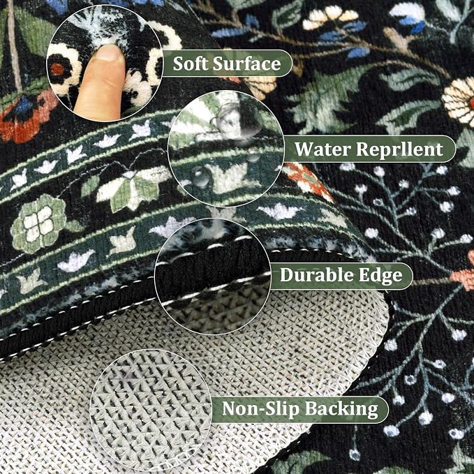 Yamaziot Washable Runner Rug 2x8 – Boho Non Slip Floral Hallway Runner Rug