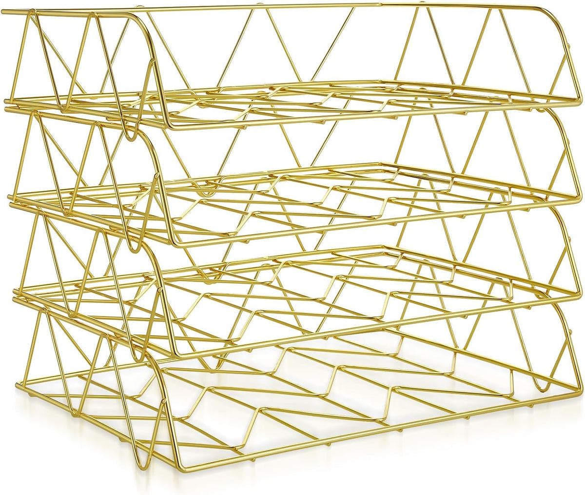 Yeaqee 4 Tier Stackable Gold Desk File Organizer Gold Paper Tray Rack