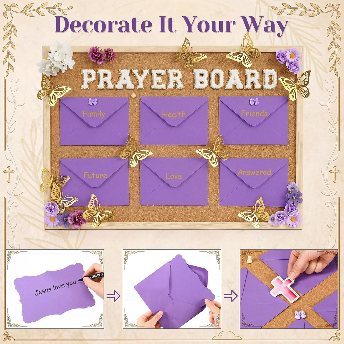Geetery 182pcs Christian Vision Board Kit Pray Supplie, Classic, Purple