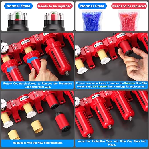 TAILONZ PNEUMATIC 1/2 Inch NPT 0-150 PSI Red Industrial Grade 4 Stage Air