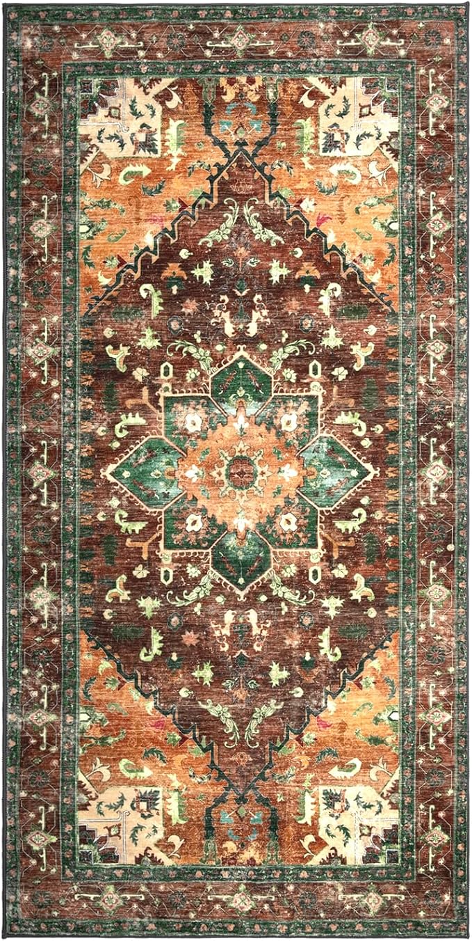 Yamaziot Washable Runner Rug, 3x6 Non-Slip Boho Vintage Hallway Rug