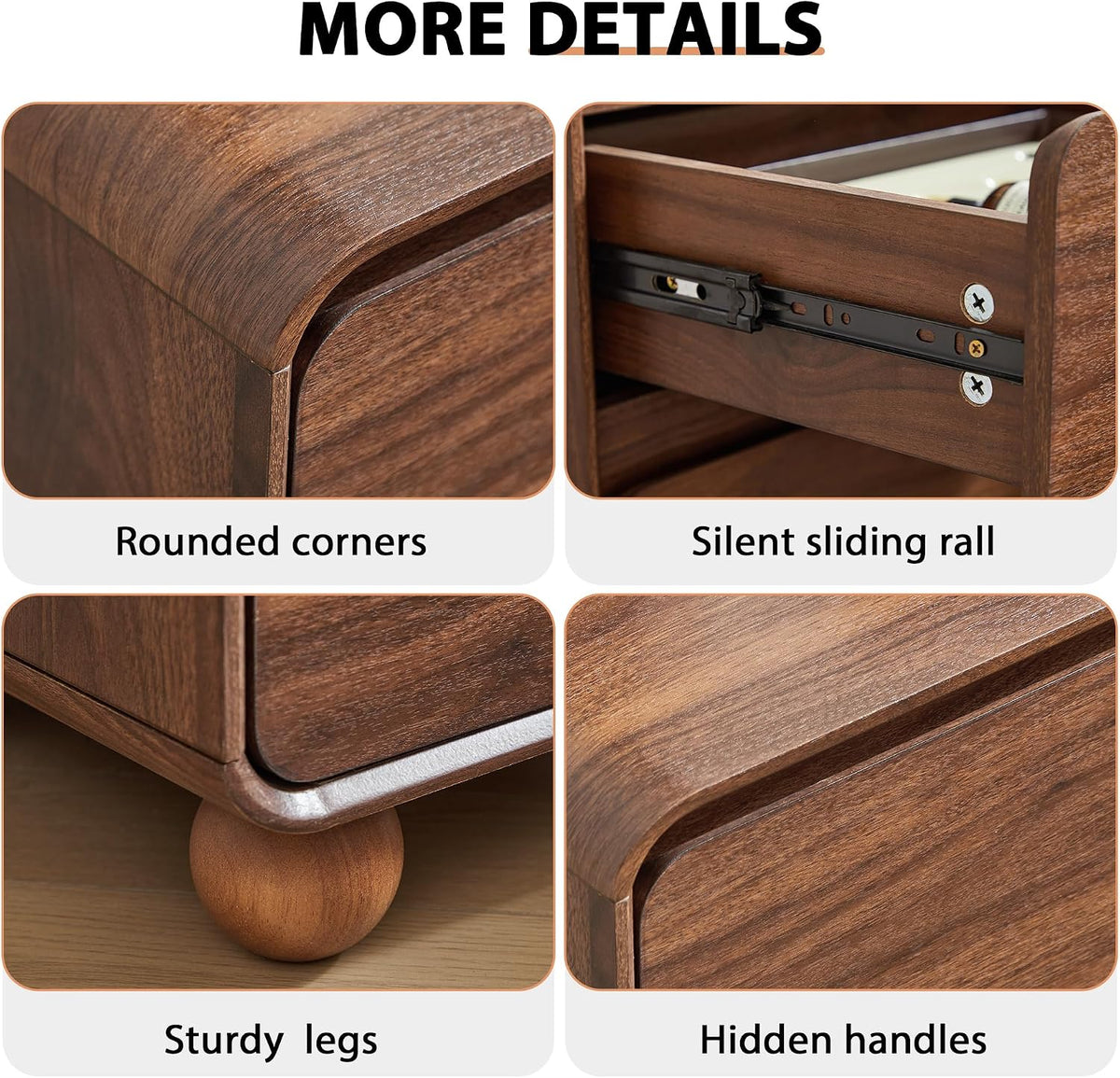 AVZEAR Modern 3 Drawer Dresser for Bedroom, Wooden Dresser Chest of Drawers, Handle Free & Curved Profile Design, Mid Century 3 Drawer Nightstand for Living Room, Walnut