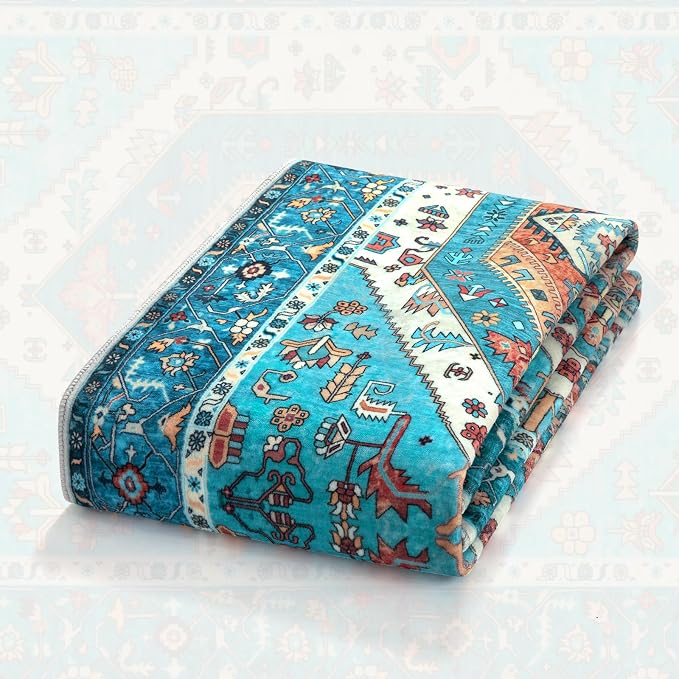 SERISSA 8x10 Area Rugs Blue, Washable Large Boho Rugs