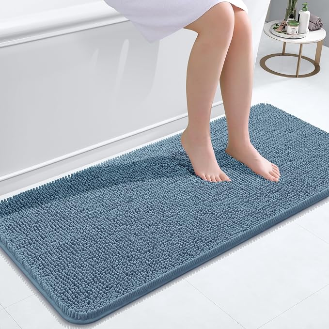 OLANLY Bathroom Runner Rugs 47x20, Soft Absorbent Chenille Bath Rugs, Rubber