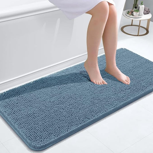 OLANLY Bathroom Runner Rugs 47x20, Soft Absorbent Chenille Bath Rugs, Rubber