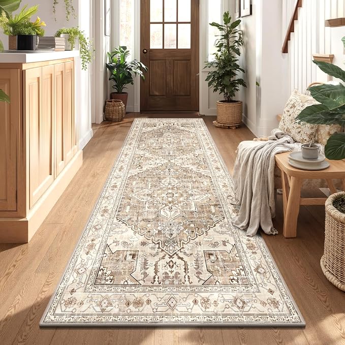 Yamaziot Washable Runner Rug, 3x8 Non-Slip Boho Vintage Hallway Rug