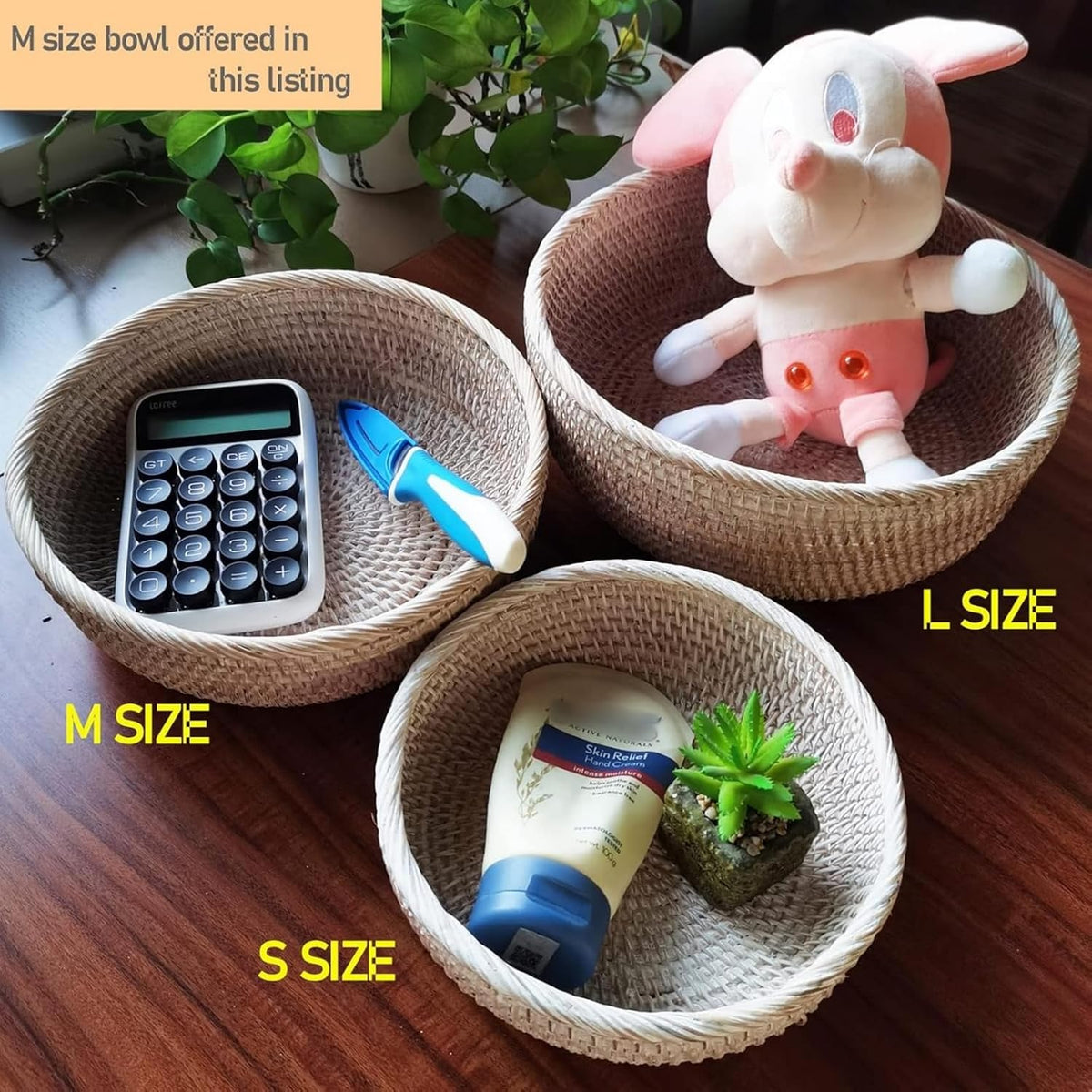 Wash White Round Rattan Bowl Basket,Decorative Handmade Wicker Basket Tray with 4 Inch High Wall, Decorative Woven White Bread Basket Fruit Bowl Key Holder Table Centerpiece