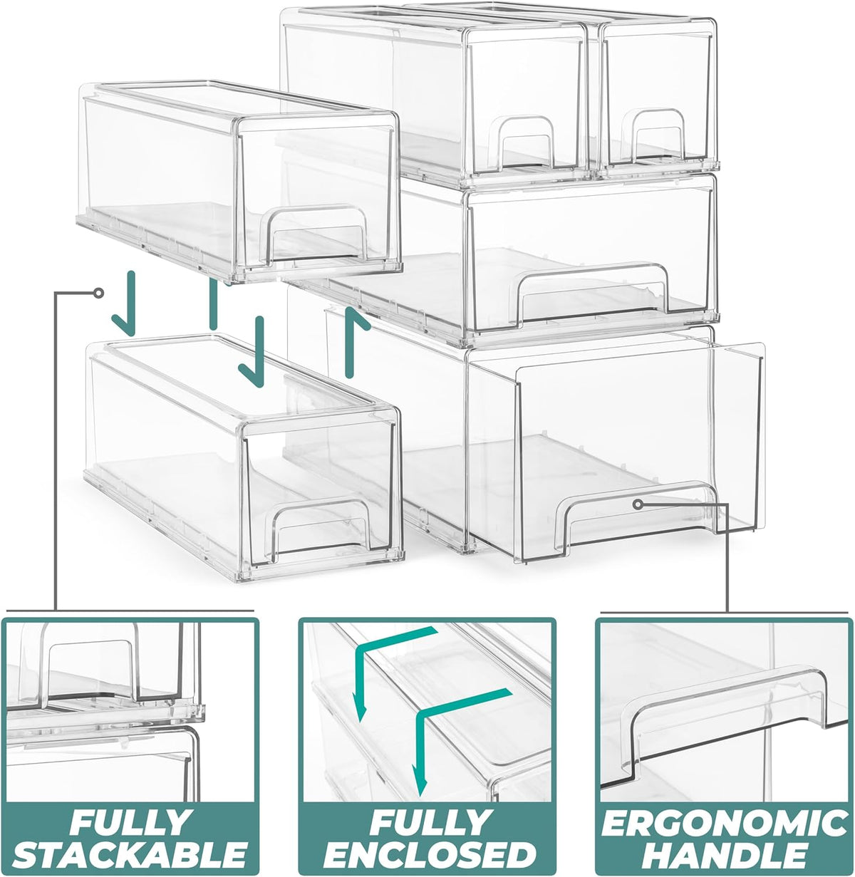 Sorbus Clear Stackable Storage Drawers with Pull-Out Bins (Large, 2 Pack)