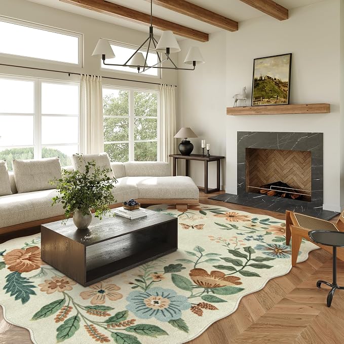 Lahome Floral 9x12 Area Rugs for Living Room Bedroom, Soft Washable Rugs 9x12