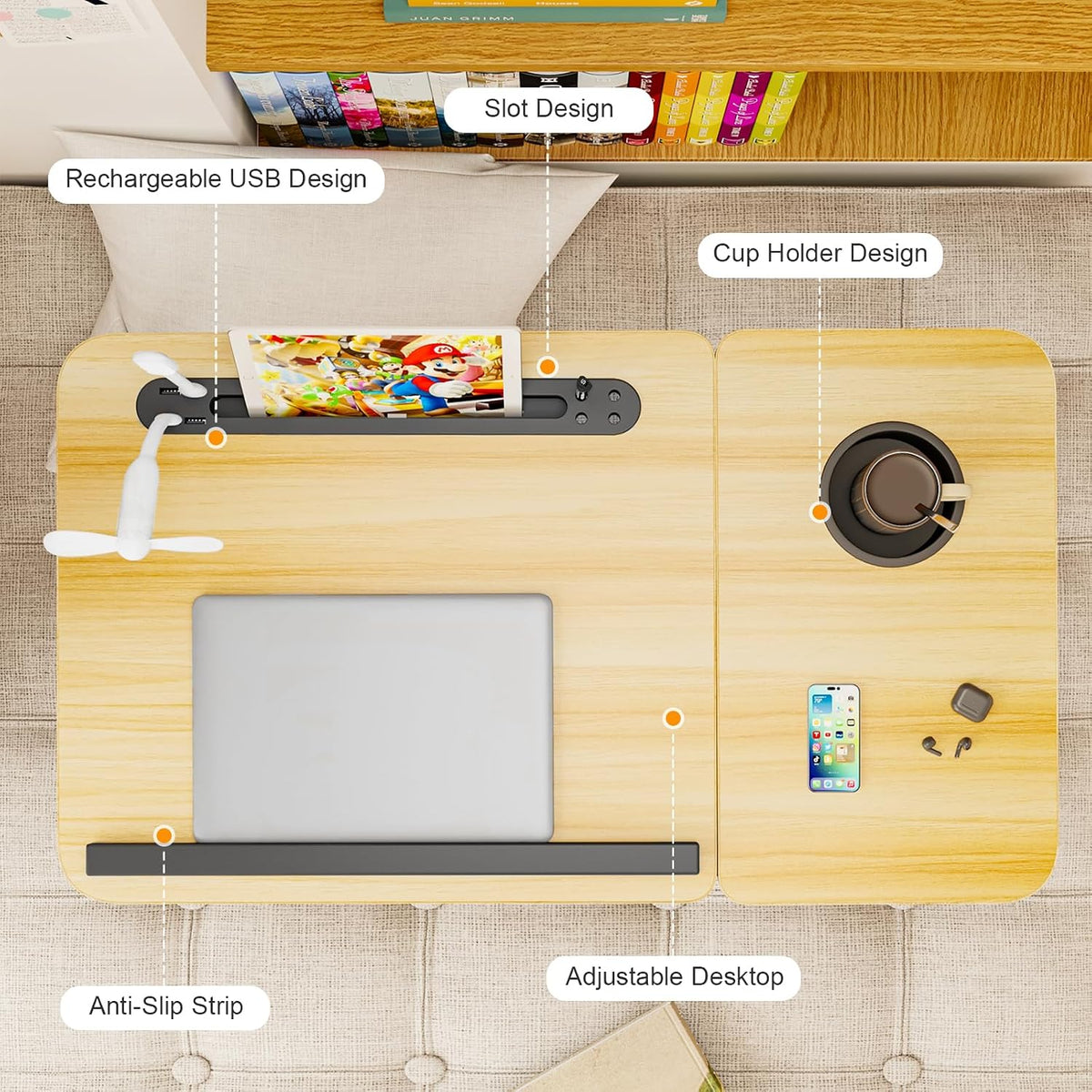 Laptop Desk for Bed, Adjustable Laptop Stand with 5 Different Angles