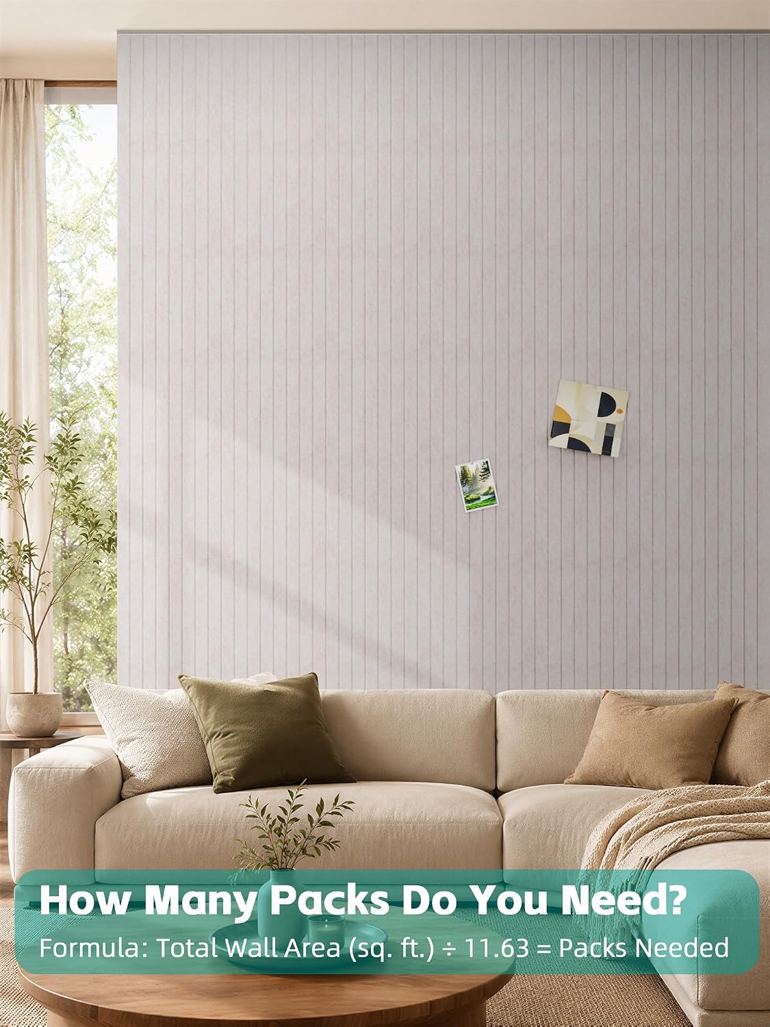 Large Felt Bulletin Board Tiles 48" x 36" Cork Board Alternative (Light Camel, Fine-Stripe 12-Pack)