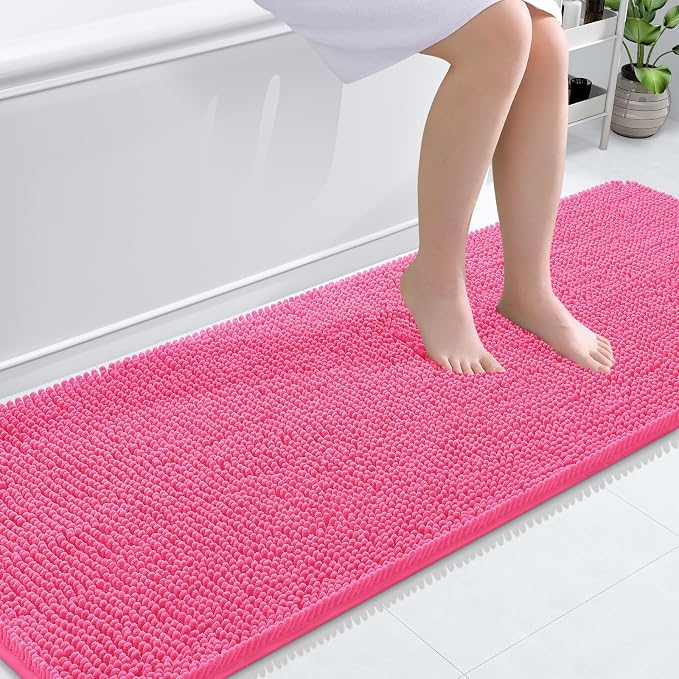 OLANLY Bathroom Runner Rugs 70x24, Soft Absorbent Chenille Bath Rugs, Rubber