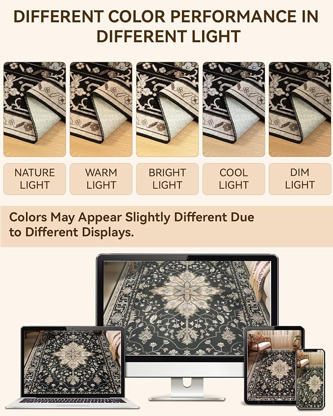 RELEANY Area Rugs Runner 2'x6' Washable Non-Slip, Floral Vintage Distress
