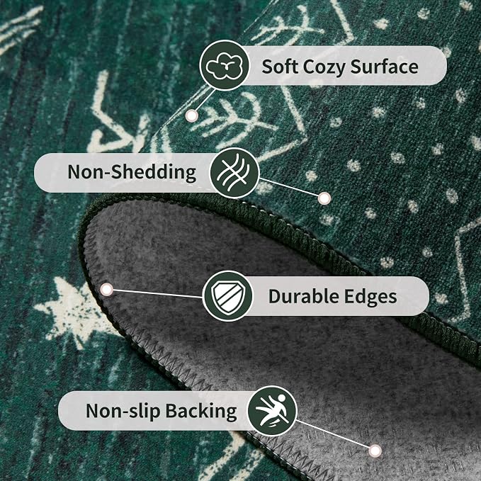 SERISSA 2x3 Rugs for Entryway, Washable Non-Slip Dark Green Small Area Rug